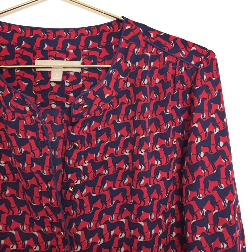 Banana Republic Dog Print Graphic Popover Blouse